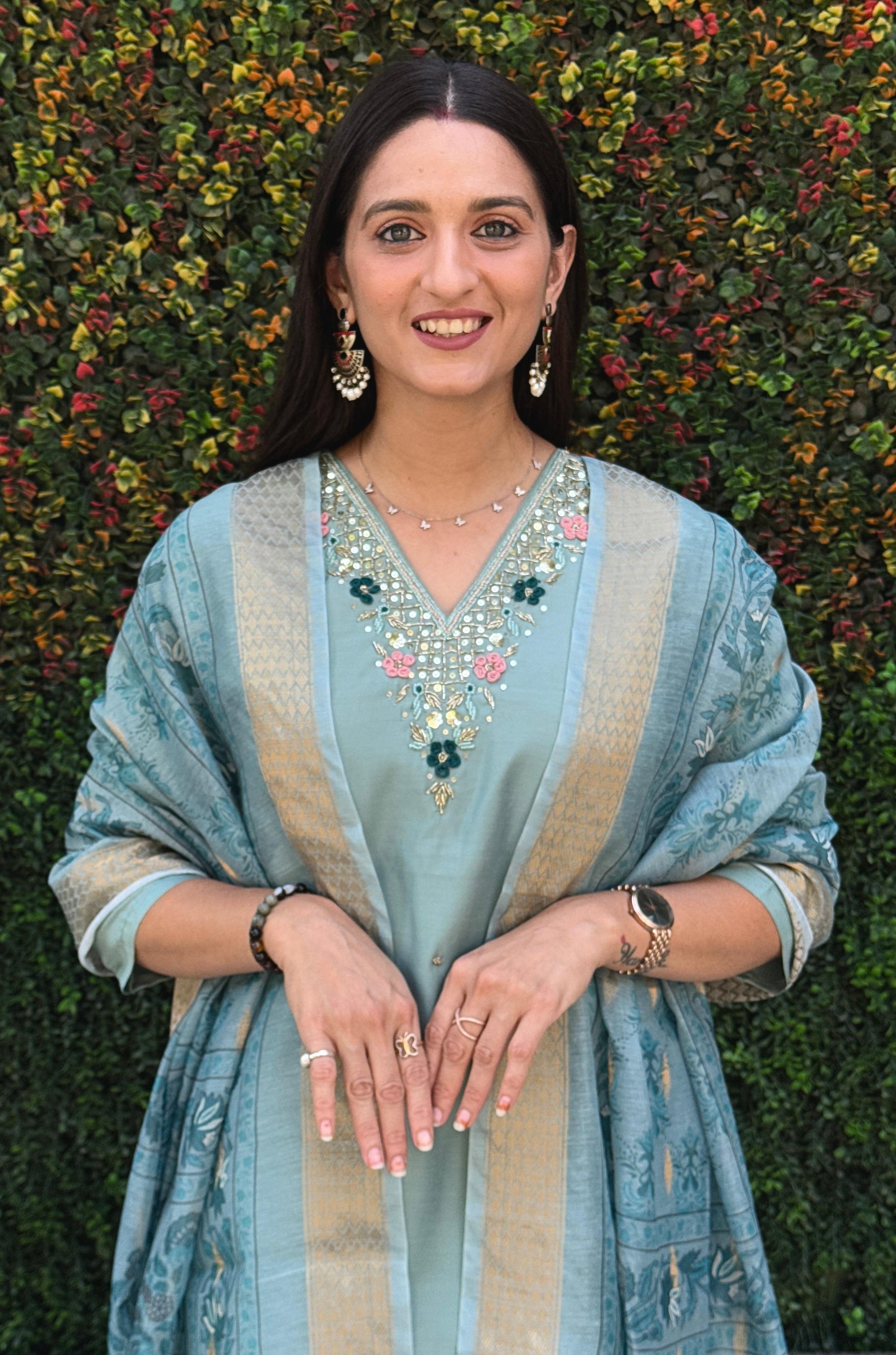 Aqua Zari Grace: Hand-Embroidered Kurta Set