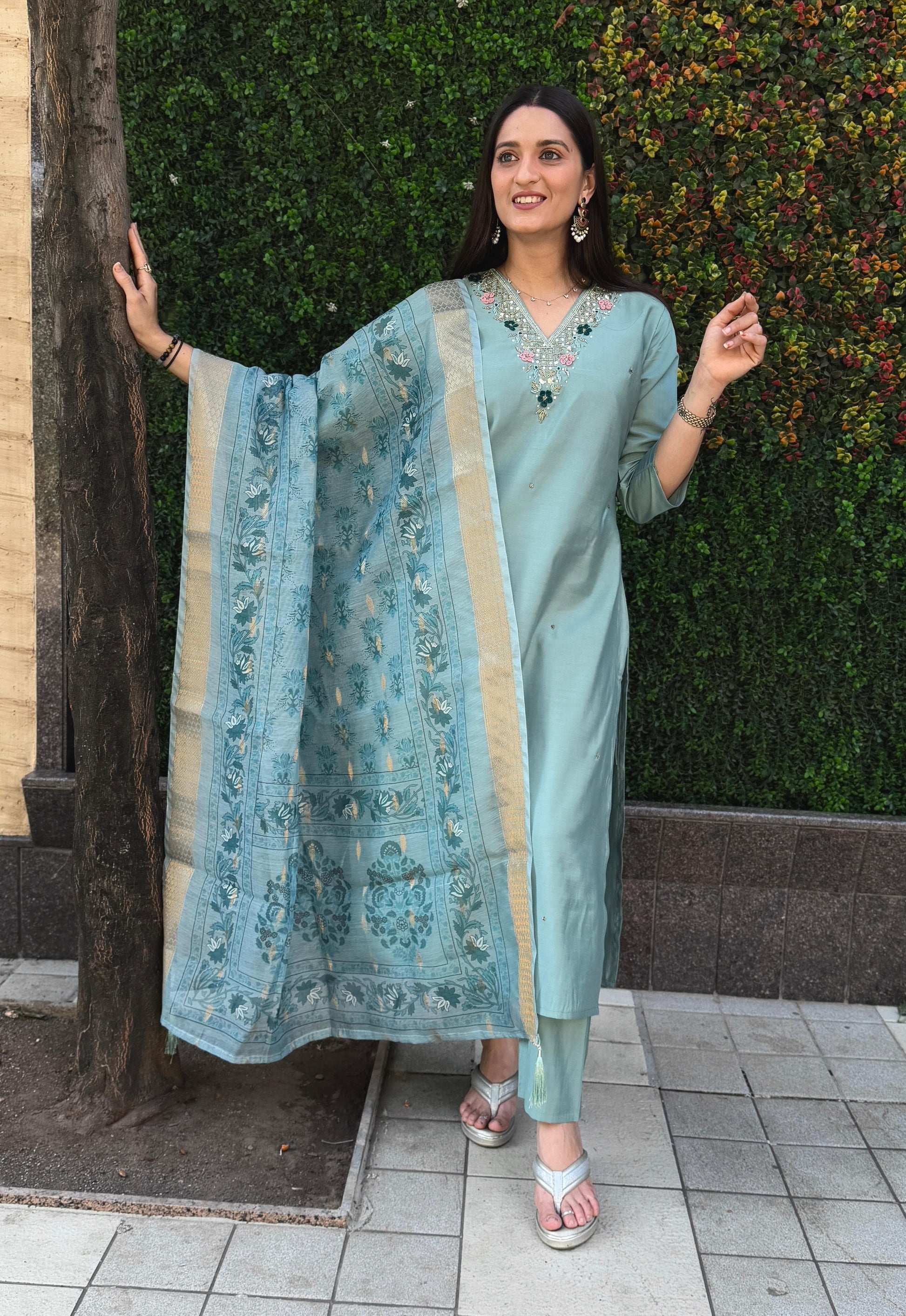 Aqua Zari Grace: Hand-Embroidered Kurta Set